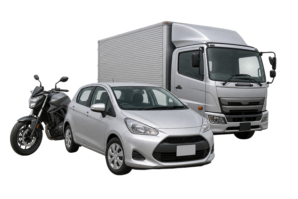 Carro, moto e caminhão